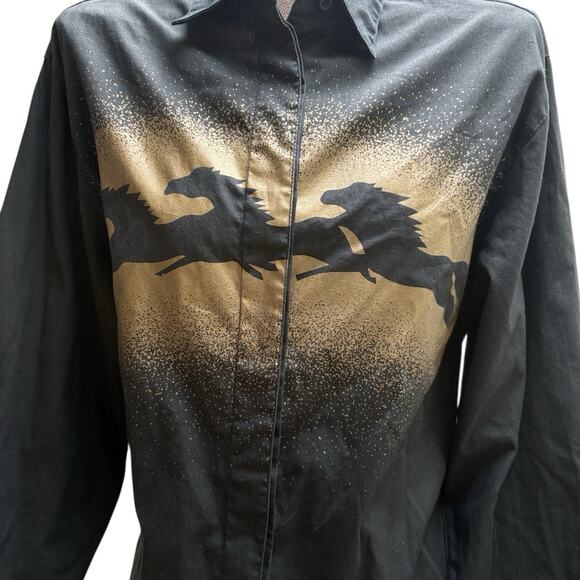 Vintage 90's Wrangler Western Shirt Womens Size Small Running Horses Black Rodeo - Picture 1 of 4